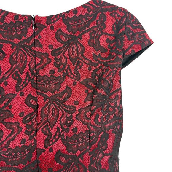 Alyx Petite Red Black Lace Cocktail Party Knee Length Sheath Cap Sleeve Dress 6 - Picture 12 of 16
